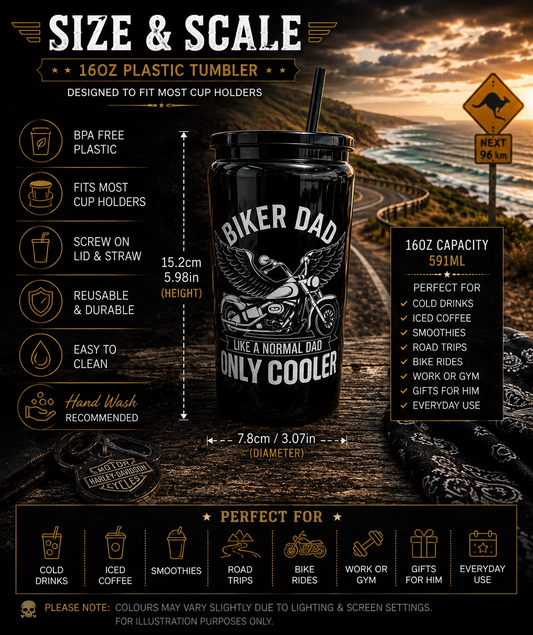 Biker Dad β Like a Normal Dad, Only Cooler | 16oz Plastic Tumbler ποΈπ€
