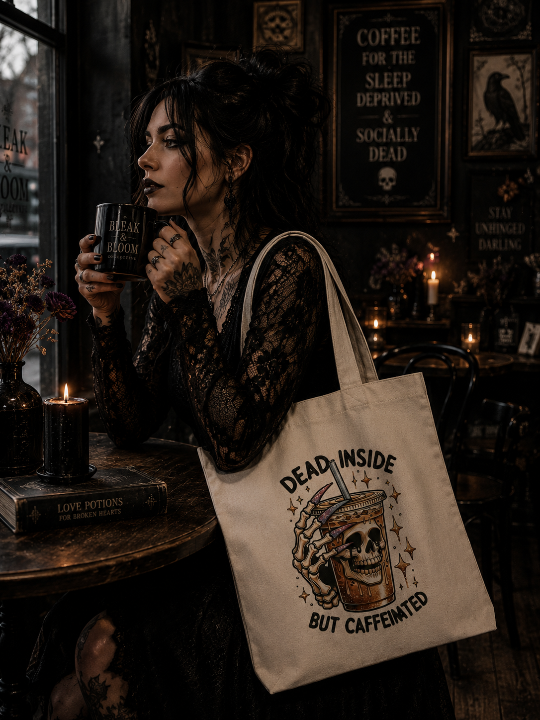 Dead Inside, But Caffeinated | Canvas Tote Bag