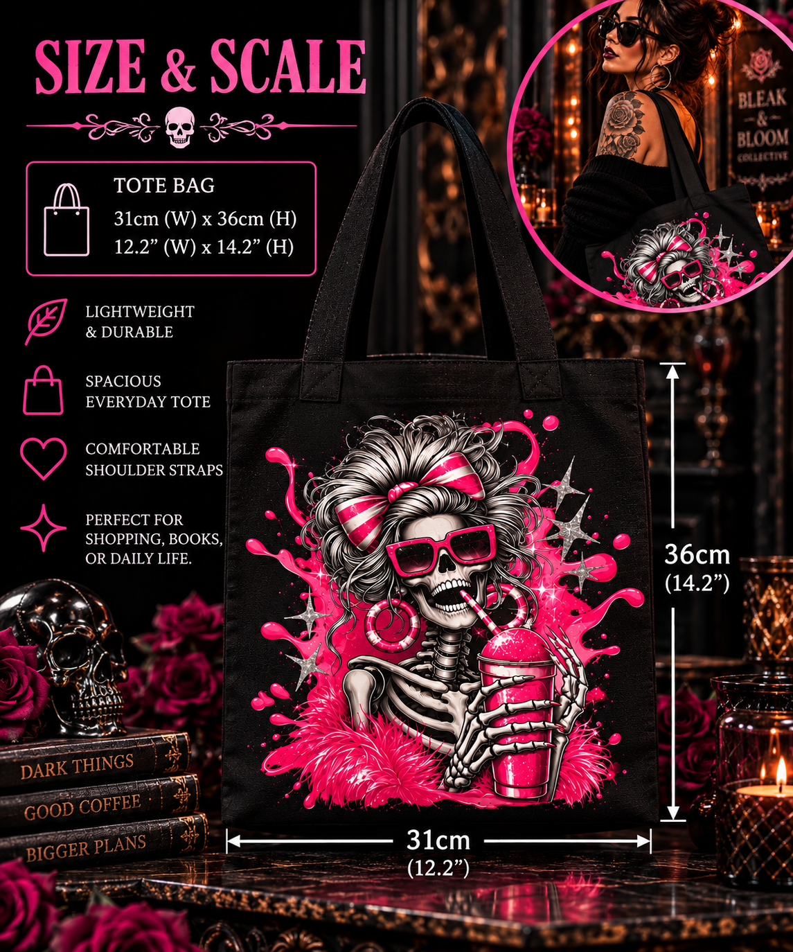 Sugar Rush Skeleton | Gothic Canvas Tote Bag