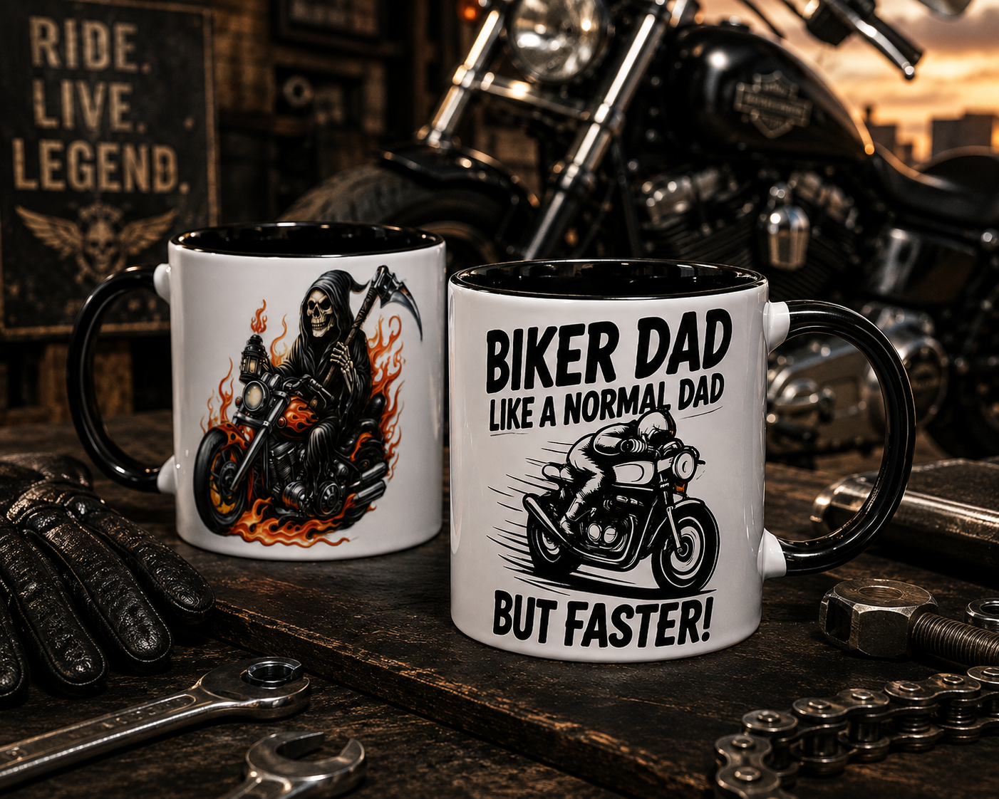 Biker Dad – Like a Normal Dad, But Faster! | 11oz Ceramic Mug 🏍️🖤