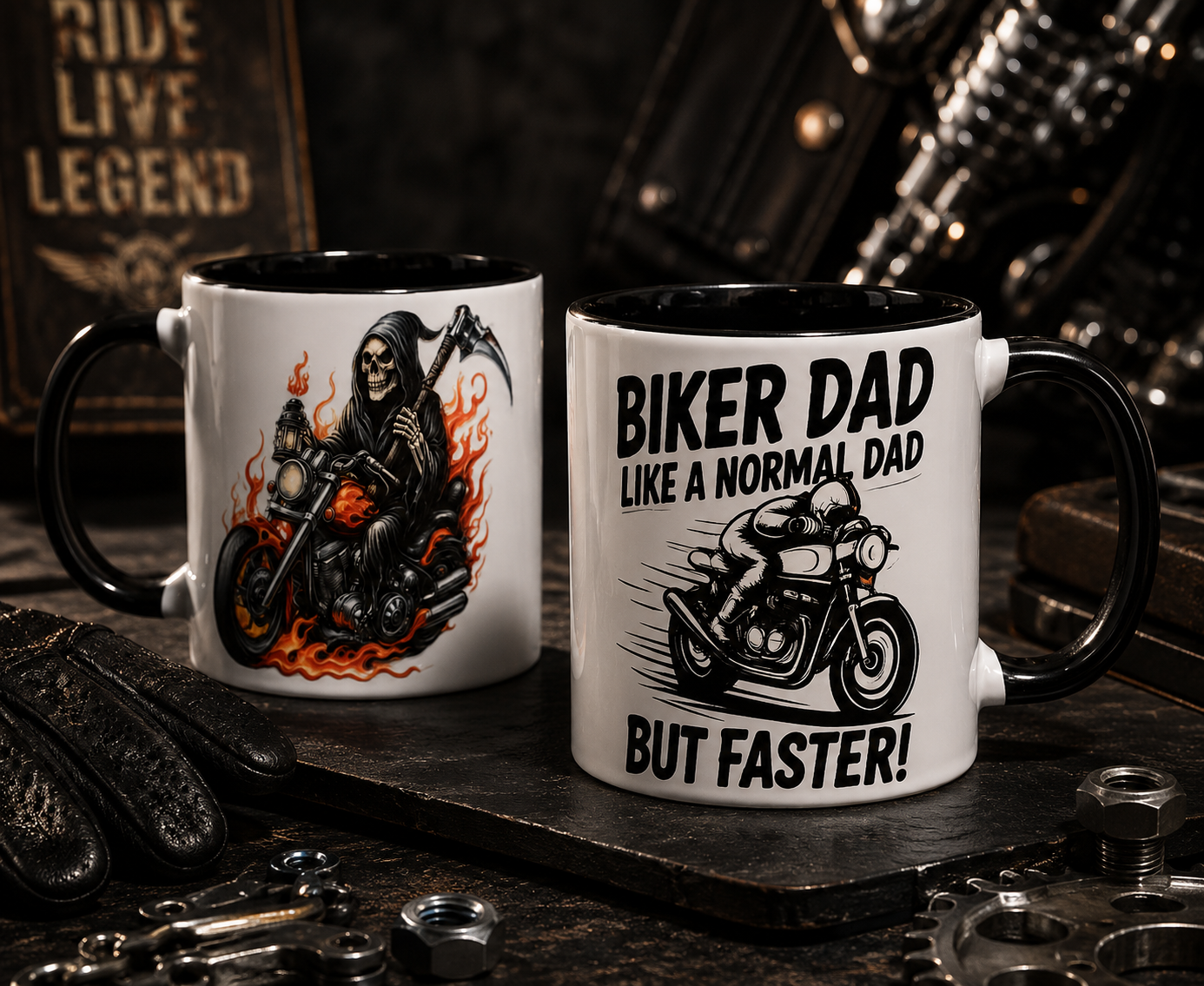 Biker Dad – Like a Normal Dad, But Faster! | 11oz Ceramic Mug 🏍️🖤