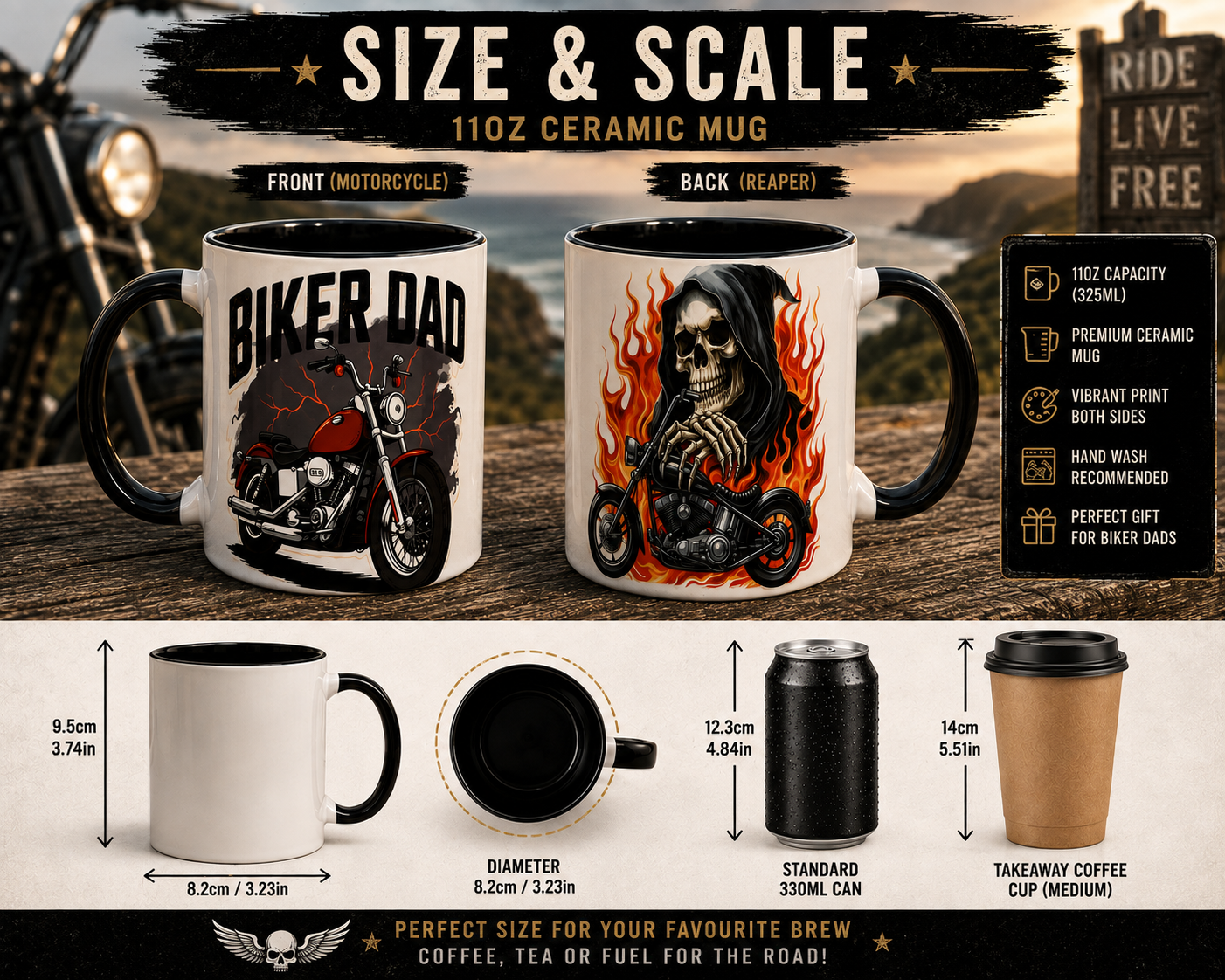 Biker Dad | Double-Sided 11oz Ceramic Mug 🏍️💀