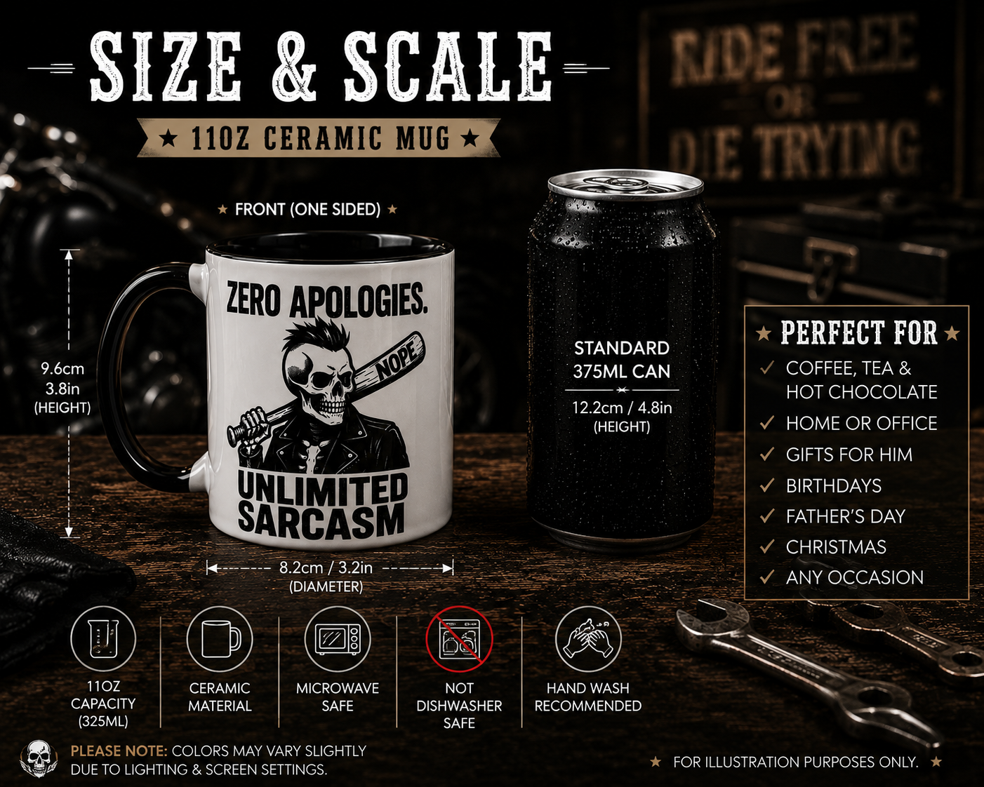 Zero Apologies. Unlimited Sarcasm. | 11oz Ceramic Mug 💀☕